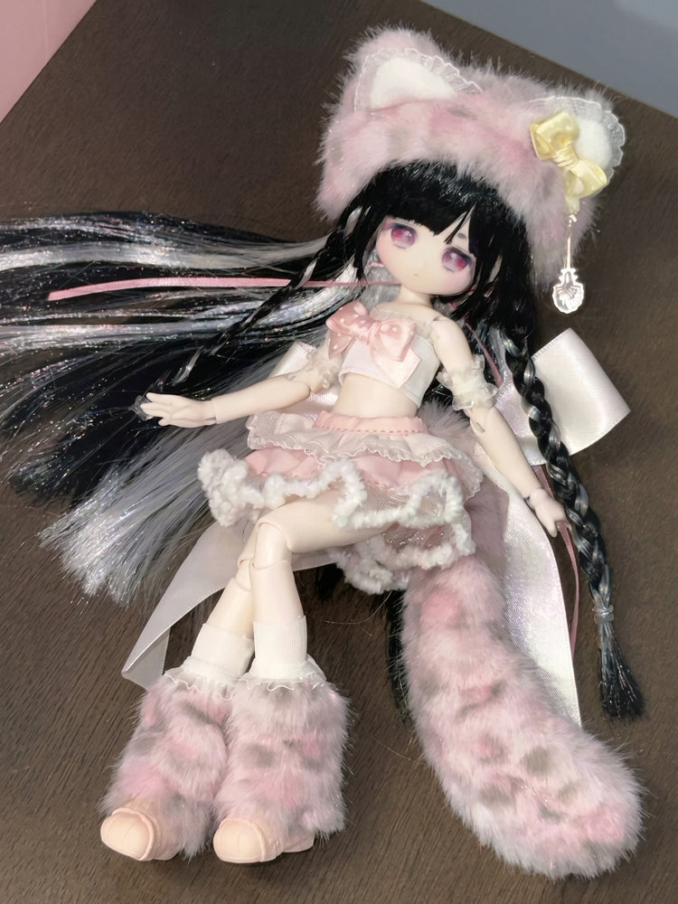 Blush Leopard Puff BJD Outfit Set